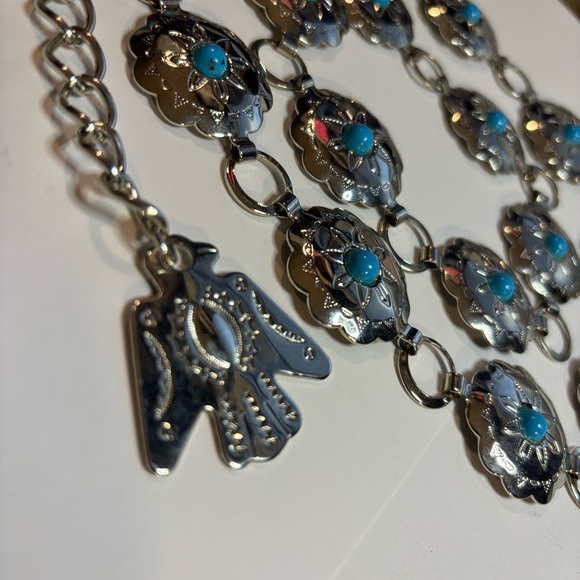 Silver and Turquoise Floral Concho Belt - Picture 2 of 5